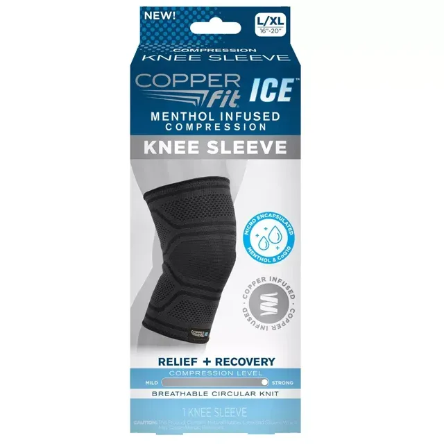 Copper Fit Ice Knee Sleeve Infused With Cooling Action and Menthol, Large And Extra Large, 1 Ea..