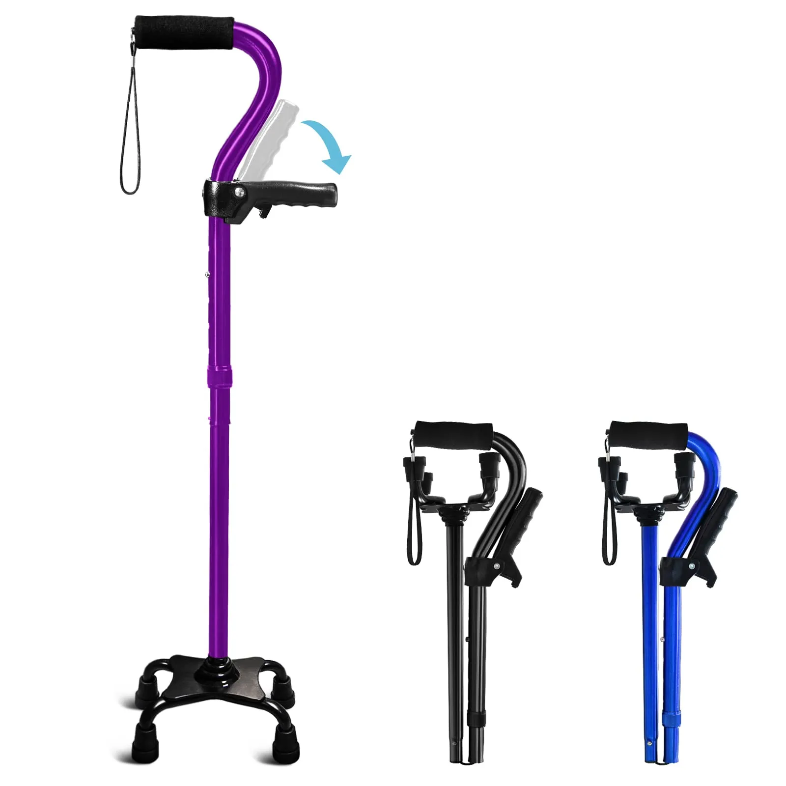 Adjustable Walking Cane for Men &amp; Women with 4-Pronged Base for Extra Stabili...