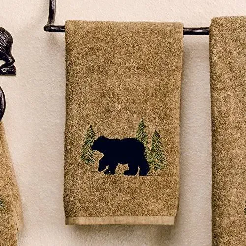 Black Forest Décor - Black Bear Forest Hand Towel, Bathroom - Vintage Rustic Wildlife Décor