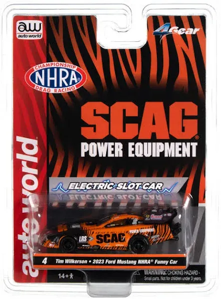 Auto World 4Gear Tim Wilkerson SCAG Power Equipment 2023 Ford Mustang Funny Car HO Scale Slot Car