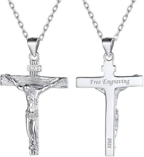 Sterling Silver Jesus Christ Cross Crucifix Pendant Necklace