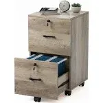 VINGLI 2 Drawer File Cabinet with Lock, Wooden Rustic Grey File Cabinet