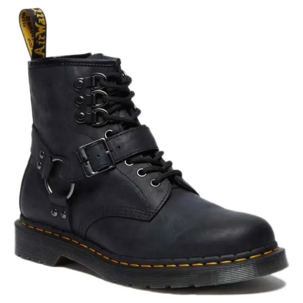 DR MARTENS 1460 Buckle Harness Leather Lace Up Boots