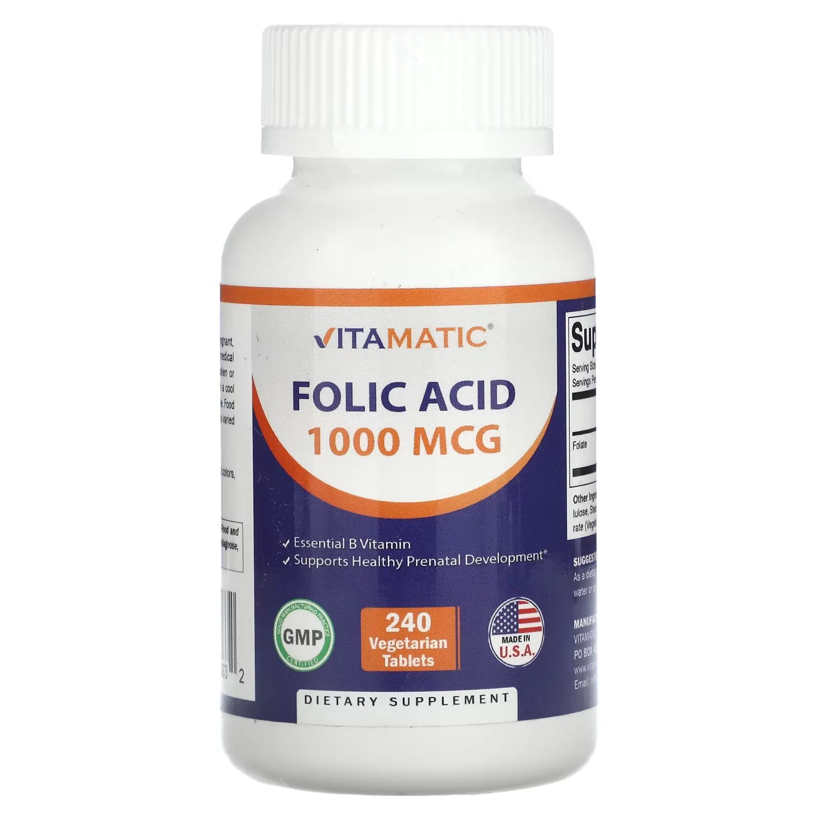 Vitamatic Folic Acid 1,000 mcg 240 Vegetarian Tablets