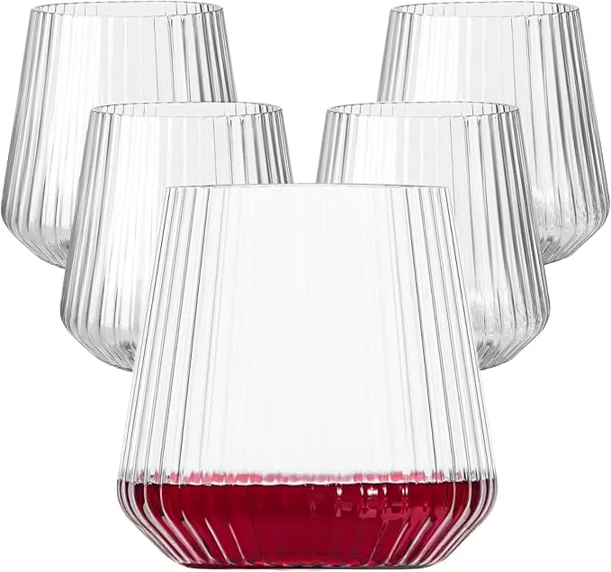 40 Pack Plastic Ribbed Wine Glasses, 14Oz Origami Disposable Wine Glasses Unbreakable Clear Plastic Cocktail Glasses Recyclable Shatterproof Reusable Plastic Wine Cups (14oz 40pack)