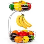 2-Tier Countertop Fruit Vegetables Basket Bowl Storage With Banana HangerChrome