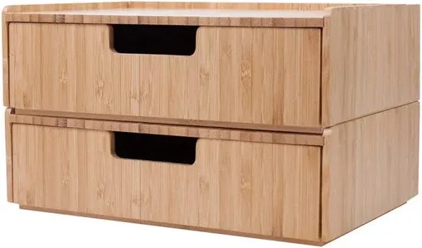 Bamboo Drawer 2 Pack Combo Set Stackable Storage Solution for Office Supplies, B