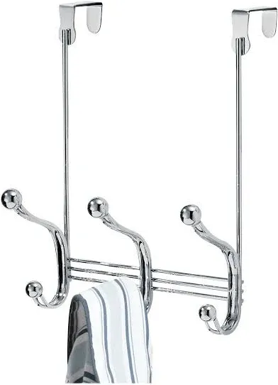 InterDesign 53070 Chrome Finish York Lyra 6 Hook Over The Door Rack