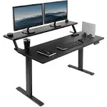 VIVO Electric 2-Tier Height Adjustable 55 x 30 inch Stand Up Desk, Dual Tier Adjustable Shelf Table Top, Standing Workstation with Memory Controller, Home and Office Furniture, Black, DESK-KIT-1B2TB