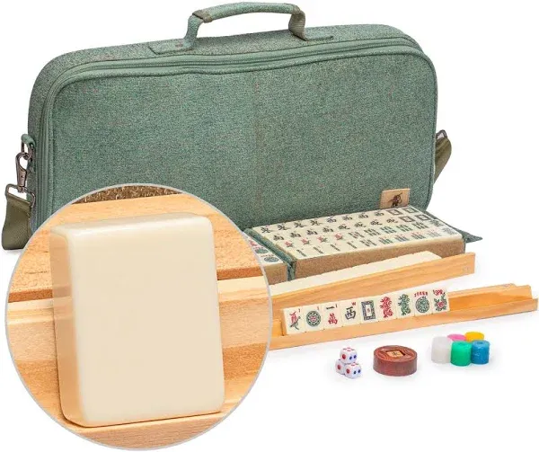 Yellow Mountain Imports American Mahjong Set, Heather with Soft Case - All-in-One Racks with Pushers, Scoring Coins, Dice, and Wind Indicator