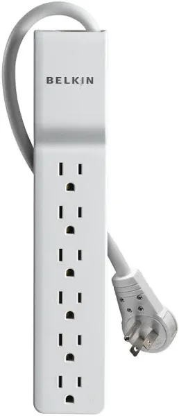 BE106000-2.5, 6 Outlets, 2.5-ft cord, 125V/15A, White, Surge Protector