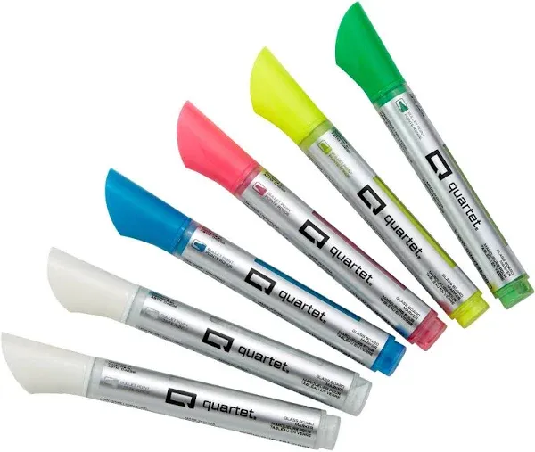 Quartet Glass Dry Erase Markers, Whiteboard Markers, Bullet Tip, White and Neon Colors, 6 Pack (79559Q)