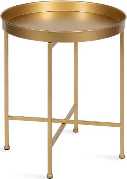 Kate and Laurel Celia 18-Inch Round Metal Foldable Tray Accent Table