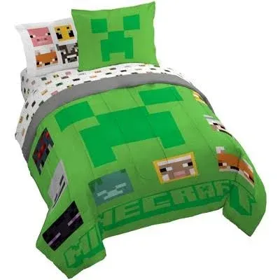 Sunny Side Up Minecraft Creeper 7 Piece Full Size Bed Set with Sham