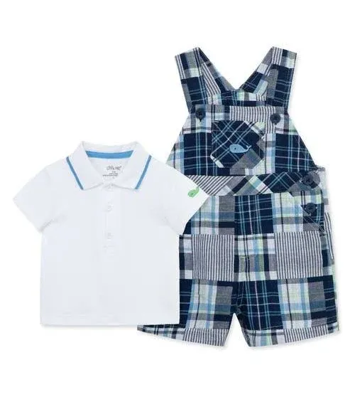 Little Me Baby Boy's 2-Piece Polo & Patchwork Shortall Set