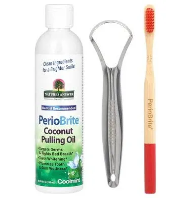 Nature's Answer PerioBrite Coconut Pulling Oil with Toothbrush & Tongue Scraper