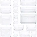 16 PCS Clear Plastic Drawer Organizers Set 5-Size Vanity Organizer Storage Trays