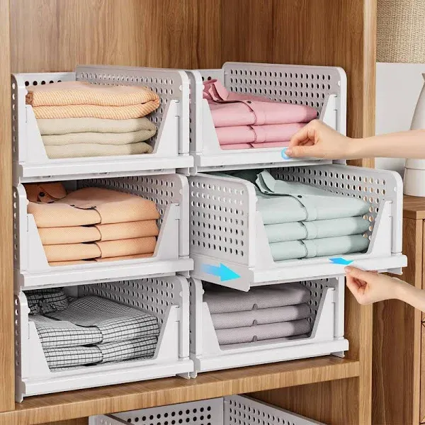 SNSLXH 5 Pack Stackable Closet Organizer Box, Multifunctional & Foldable Closet Storage Basket for Bathroom Kitchen Laundry Room Wardrobe Storage,