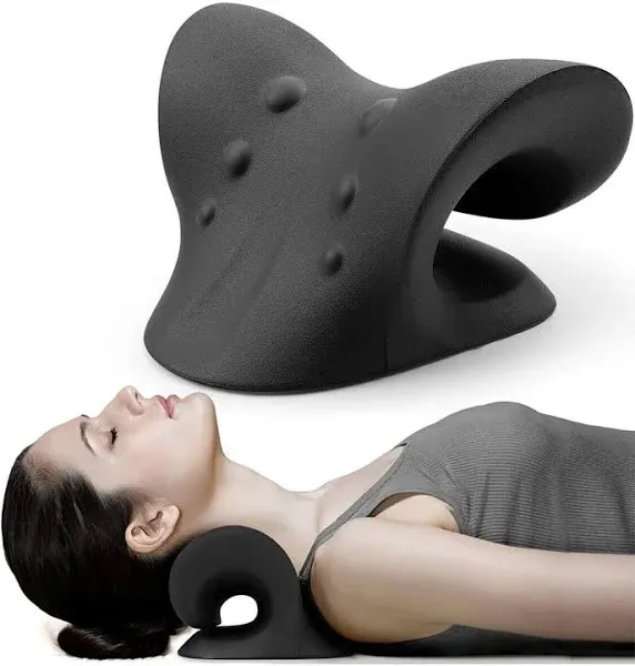 Neck and Shoulder Relaxer, Cervical Traction Device for TMJ Pain Relief and Cervical Spine Alignment, Chiropractic Pillow Neck Stretcher, Black