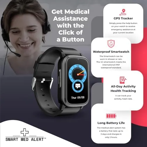 Elderly Cellular Medical Alert Device | Fall Detection | Senior Wearable Smartwatch| GPS Location | Instant Emergency Response 365 Days a Year