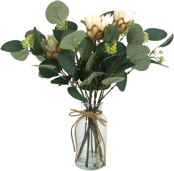 Artificial Eucalyptus Leaves in Glass Vase, 16.1 Eucalyptus Leaves Green Bran...