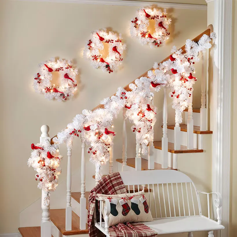 LTD Commodities Lighted Snowy Cardinal Holiday Decor Garland