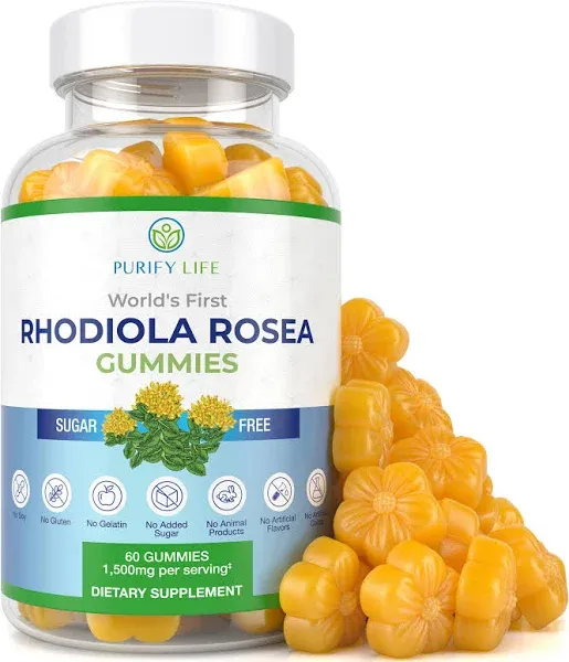 Sugar Free Rhodiola Rosea Gummies (1500mg/Serving) Adaptogenic Rhodiola Rosea Supplement & Cortisol Blocker for Performa