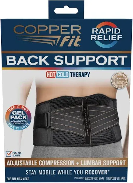 New Copper Fit Adjustable Rapid Relief Back Brace with Hot/Cold Therapy,