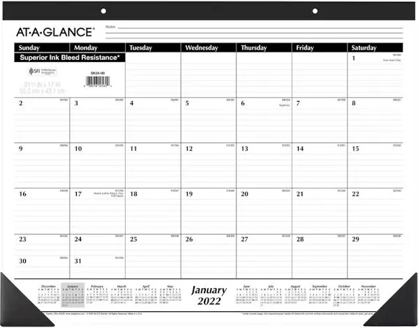 At-A-Glance SK2400 22&quot; x 17&quot; Monthly January 2025 - December 2025 Desk Pad Calendar