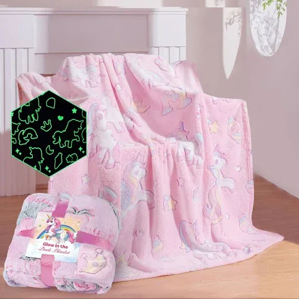 Glow in The Dark Blankets for Girls Unicorn Blanket Kids Blanket Pink Unicorn