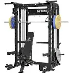 Major Fitness B52 All-in-One Smith Machine Power Rack Black/Blue Home Gym Equipment with Dual Pulley System