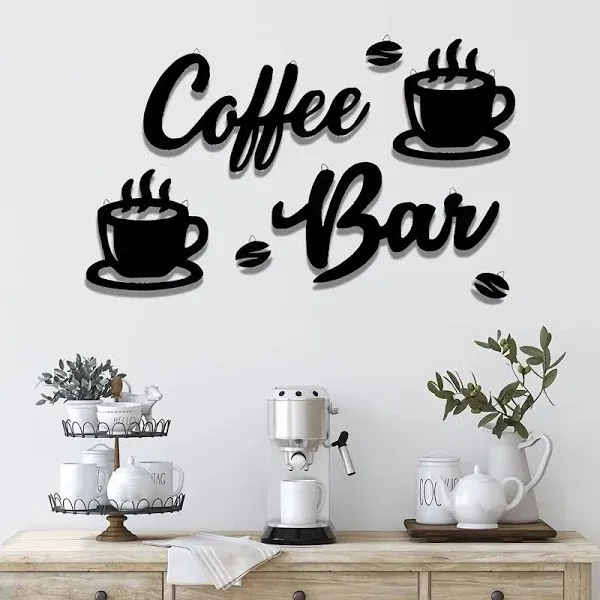 Queekay 7 Pieces Coffee Rustic Sign Coffee Wall Art Wooden Coffee Sign Wall Decor with Coffee Beans and Coffee Cups Sign for Coffee Bar Home Office Kitchen(Novel)