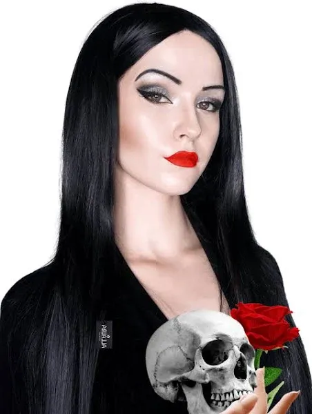 ALLAURA Cher Wig 70s Wigs for Women 32" Long Black Wig Witch Wig Straight Wig Women Witch Costume for Women Morticia Wig Cher Costume Halloween Wig