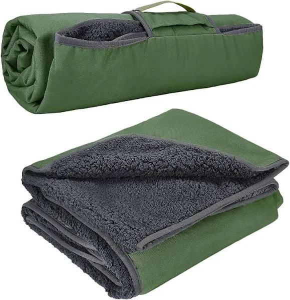 Tirrinia Waterproof Outdoor Blanket with Sherpa Lining Windproof Triple Layers Warm Comfy Foldable for Camping Stadium Sports