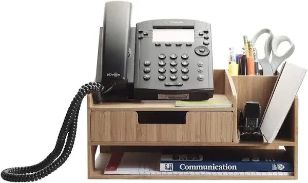 Bamboo Telephone Stand with Drawer & Paper Tray