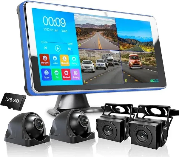 ASLONG 4K Backup Camera 4CH Dash Cam w/ 9.36&#034; Quad Split Touchscreen  New Open 