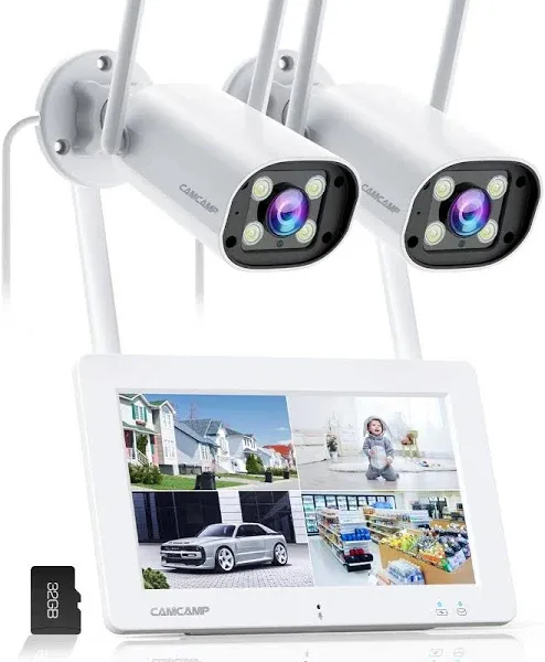 Wireless Security Camera System with 7&#034; Touchscreen Monitor &amp; 2PCS 2K Wired O...