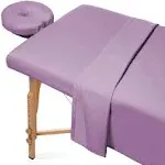 Saloniture 3-Piece Microfiber Massage Table Sheet Set, Includes Flat and Fitted Sheets with Face Cradle Cover - Lavender