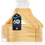 SereneLife Heavy Duty Solid Wooden Hanger Set of 60 with Swivel Hook Design