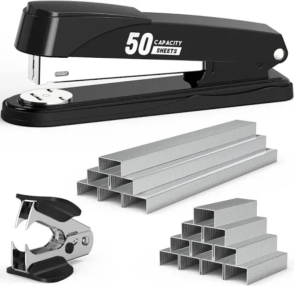 Swihauk Metal Stapler Heavy Duty 50 Sheet Capacity with 1750 Staples and Staple Remover, Full Strip Staplers for Desk, No Jam, Non-Slip Office Stapler