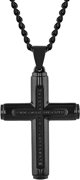 Black Stainless Steel Cross Pendant on 24" Twisted Curb Chain Necklace