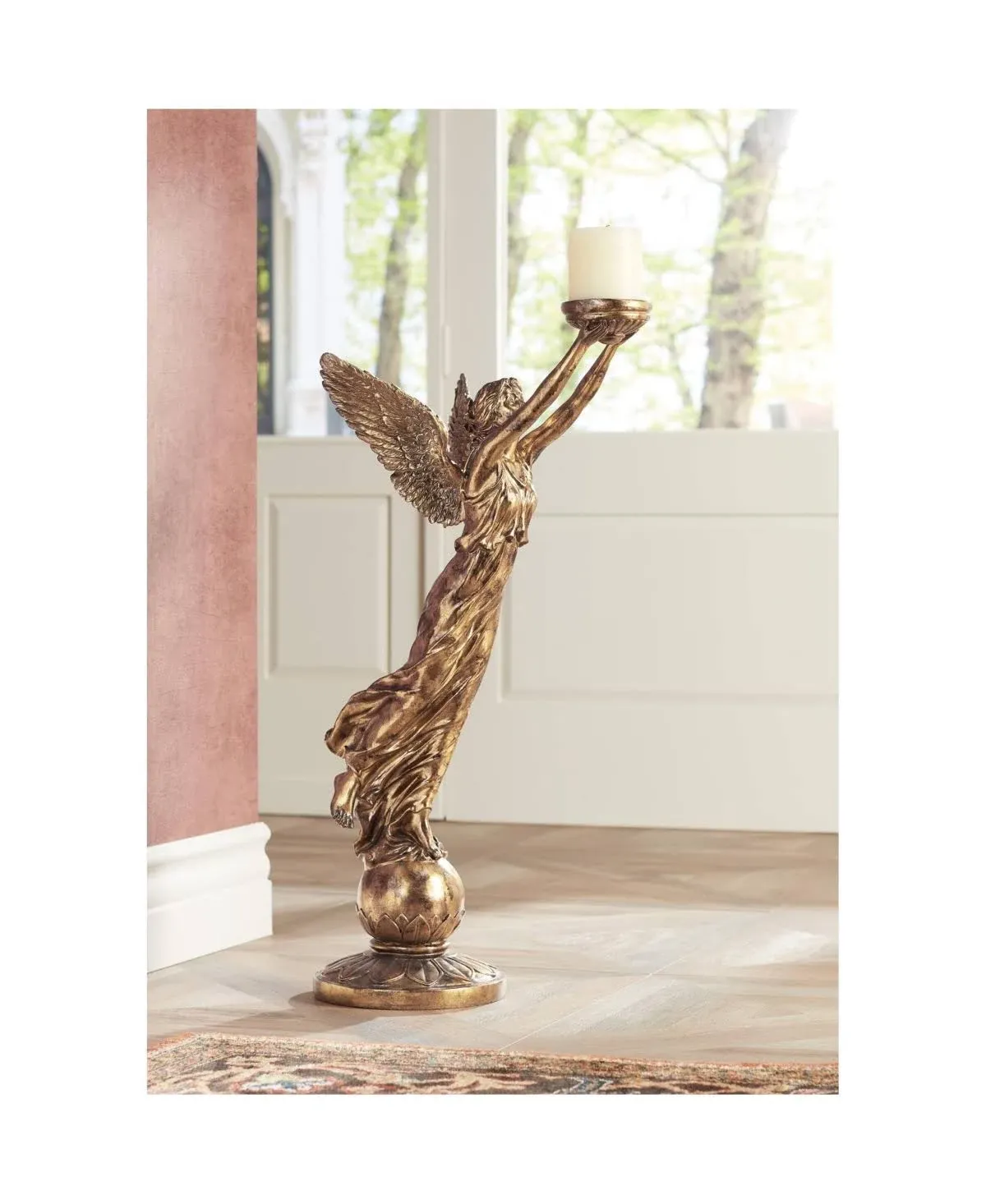 Golden Angel 38 1/2" High Statue Candle Holder