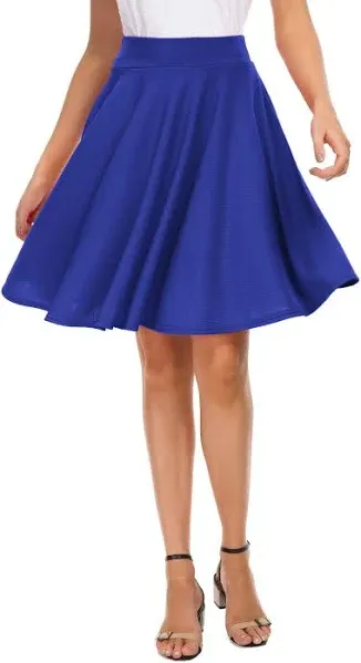 Women&#039;s Casual Stretchy Flared Mini Skater Skirt Basic A-Line Pleated Midi Sk...