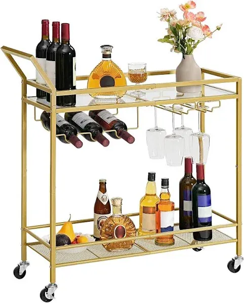 Mobile Kitchen Shelf with Wine Rack and Glass Holder, Rolling Beverage Cart