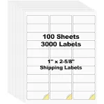 30 UP Labels 1" X 2-5/8" FBA Labels White Shipping Address Labels for Laser and Ink Jet Printer, 30 per Page Labels (100 Sheet, 3000 Labels)