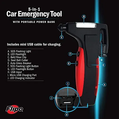 Flipo 5-in-1 Emergency Car Tool with Portable Power Bank