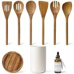 Kitchen Utensil Set 8 Pcs Wooden Cooking Utensils Spatula Set With Ceramic Holde