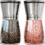 Premium Salt and Pepper Grinder Set of 2 - Two Refillable Stainless Steel Sea Salt & Spice Shakers with Adjustable Coarse Mills - Easy Clean Ceramic