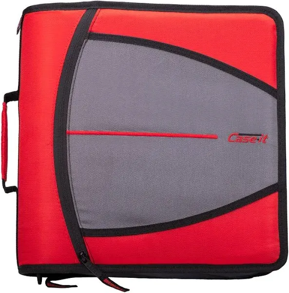 Case It Mighty Zip Tab Binder, 3 Rings, 3" Capacity, 11 x 8.5, Red