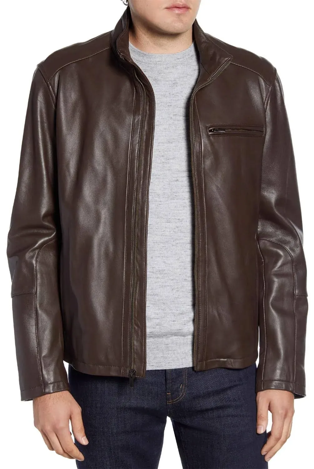 Cole Haan Smooth Leather Jacket - Java